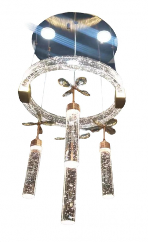 Lustre si pendule - Candelabru LED cu suport metalic auriu iluminat, Ø35cm, sticla aerata iluminata cu multiple surse LED, AVI-4373