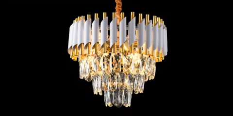 Candelabru Ø30 cm, cu cristale, alb–auriu, 5 × E14, AVI-5318 [3]