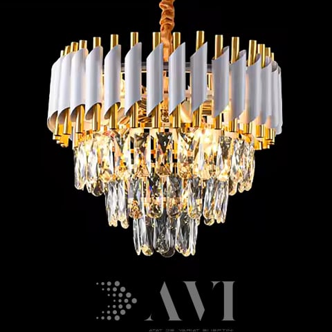 Lustre si pendule - Candelabru Ø40 cm, alb - auriu, E14, AVI-4375