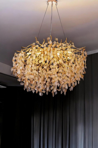 Candelabru suspendat, inaltime ajustabila, 9 x E14, cu 1200 piese transparente si aurii, Ø 50cm, schelet auriu, ramificatii usor flexibile, AVI-4379 [5]