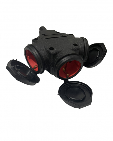 Iluminat & Electrice - Cap prelungitor cauciucat cu protectie la umezeala cu 3 prize si capace IP54 TS-2004