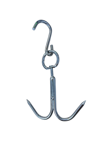 Ustensile Gratar - Cârlig pentru carne, rotativ, dublu la bază, 21.5 cm, 6.5 mm, 135 g, pentru măcelărie, afumare și depozitare, AVI-4979