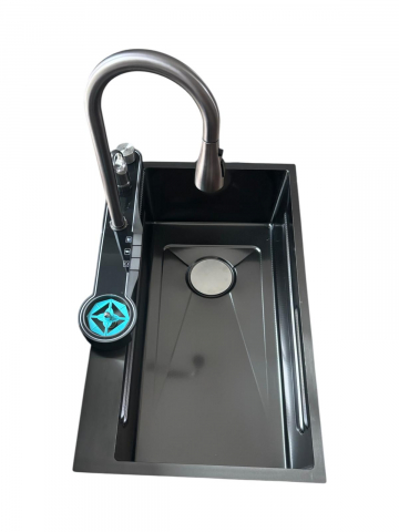 Chiuveta bucatarie, multifunctionala, inox 304 baterie completa cu spalator pahare, cascada tip ploaie, banda LED, afisaj temperatura autonom, 750 x 450mm, accesorii incluse, AVI-4585 [5]