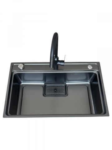 Chiuveta de bucatarie 750x460mm, baterie negru mat si accesorii montaj incluse, AVI-4659 [7]