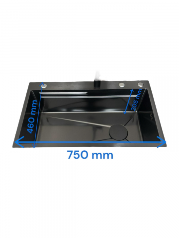 Chiuveta de bucatarie 750x460mm, baterie negru mat, tavita legume, tocator din lemn si accesorii montaj incluse, dark grey AVI-4660 [2]