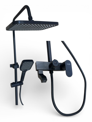 Coloane de dus si seturi de dus - Coloană de duș AVI® negru mat, cu baterie și pipă pivotantă, comutator prin rotire, furtun 150 cm și pară de duș incluse, AVI-5336