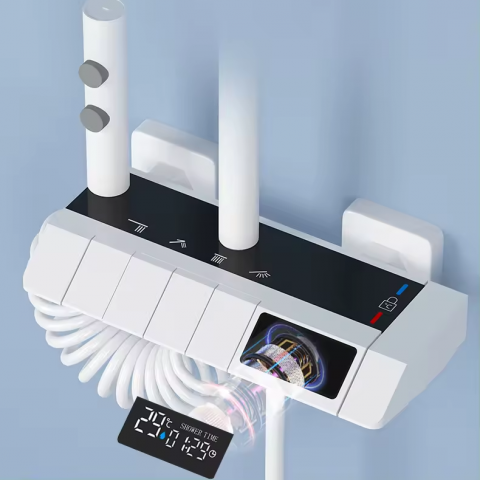 Coloana de dus completa, cu display temperatura apa fara conectare la reteaua electrica, butoane comenzi piano, alb-negru, AVI-4106 [2]