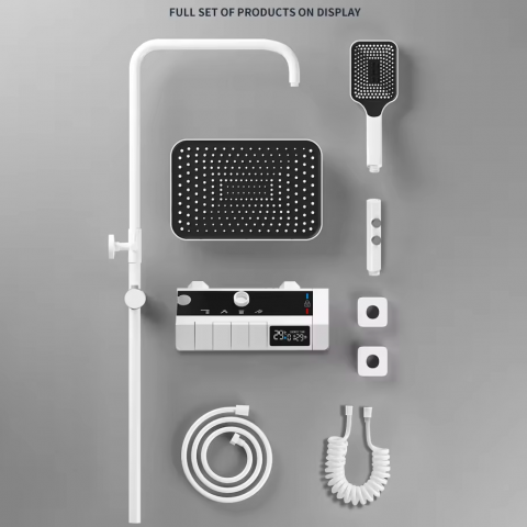 Coloana de dus completa, cu display temperatura apa fara conectare la reteaua electrica, butoane comenzi piano, alb-negru, AVI-4106 [4]