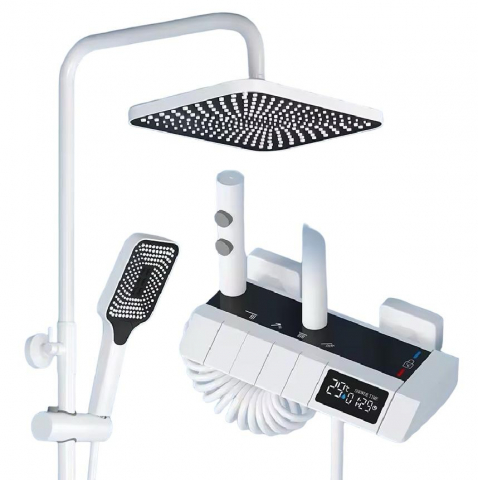 Coloana de dus completa, cu display temperatura apa fara conectare la reteaua electrica, butoane comenzi piano, alb-negru, AVI-4106 [1]