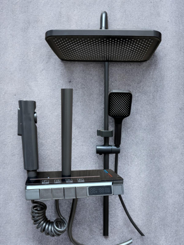 Coloana de dus completa, panou de comanda din metal gri cu sticla securizata neagra, 1.2 kg, 21.5 cm, iluminare LED si afisare temperatura apa, nu necesita conectarea la o sursa de energie, AVI-4874 [0]