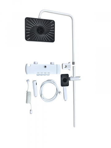 Coloana de dus premium completa, panou de comanda alb din metal, 2.60 kg, 32 cm, autonoma, banda LED si afisare temperatura apa, nu necesita conectarea la o sursa de energie, tevi metal, alb AVI-4843 [6]