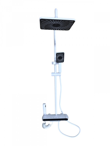 Coloana de dus premium completa, panou de comanda alb din metal, 2.60 kg, 32 cm, autonoma, banda LED si afisare temperatura apa, nu necesita conectarea la o sursa de energie, tevi metal, alb AVI-4843 [3]