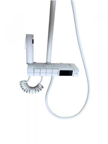 Coloana de dus premium completa, panou de comanda alb metal 2 kg, 25.20 cm, autonoma, banda LED si afisare temperatura apa, nu necesita conectarea la o sursa de energie, tevi metal, alb AVI-4844 [5]