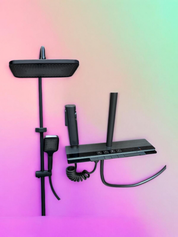 Coloana de dus premium completa, panou de comanda gri - negru metal si sticla securizata 1.3 kg, 35 cm, iluminare LED si afisare temperatura apa, nu necesita conectarea la o sursa de energie, AVI-4873 [2]