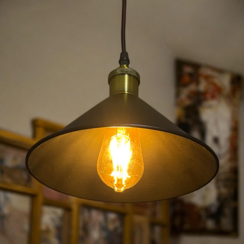 Corp de iluminat E27 tip pendul corp metalic conic cu Ø 16 cm, bec 4431 inclus, negru, AVI-4809 [0]