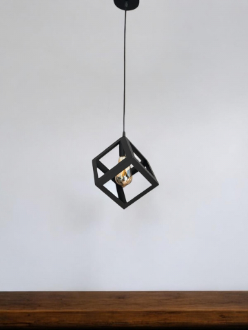 Corp de iluminat E27 tip pendul corp metalic cubic cu latura de 16 cm, bec 4431 inclus, AVI-4810 [7]