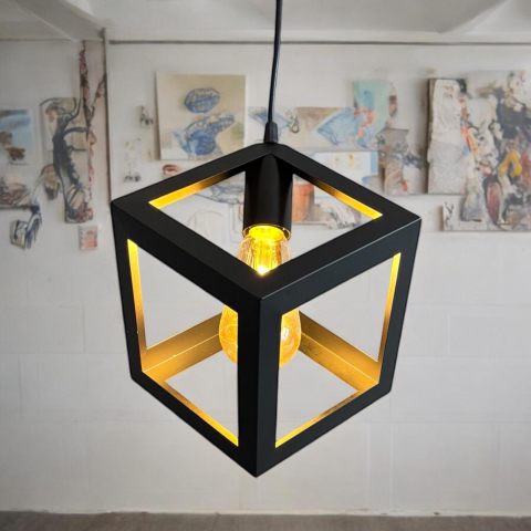 Corp de iluminat E27 tip pendul corp metalic cubic cu latura de 16 cm, bec 4431 inclus, AVI-4810 [1]
