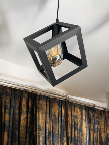 Corp de iluminat E27 tip pendul corp metalic cubic cu latura de 16 cm, bec 4431 inclus, AVI-4810 [5]