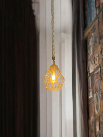 Corp de iluminat E27 tip pendul retro, vintage, cu franghie iuta, H 75cm, Ø corp pendul 18cm, metal, bec decorativ 4431 inclus, AVI-4814 [4]