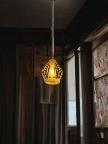 Corp de iluminat E27 tip pendul retro, vintage, cu franghie iuta, H 75cm, Ø corp pendul 18cm, metal, bec decorativ 4431 inclus, AVI-4814 [0]