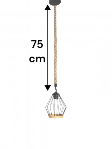 Corp de iluminat E27 tip pendul retro, vintage, cu franghie iuta, H 75cm, Ø corp pendul 18cm, metal, bec decorativ 4431 inclus, AVI-4814 [6]