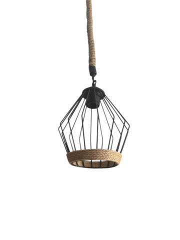 Corp de iluminat E27 tip pendul retro, vintage, cu franghie iuta, H 75cm, Ø corp pendul 18cm, metal, bec decorativ 4431 inclus, AVI-4814 [7]