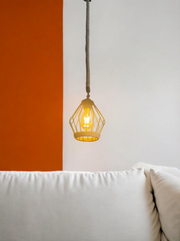 Corp de iluminat E27 tip pendul retro, vintage, cu franghie iuta, H 75cm, Ø corp pendul 18cm, metal, bec decorativ 4431 inclus, AVI-4814 [2]