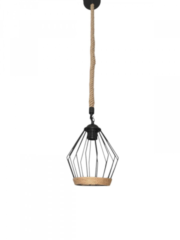 Lustre si pendule - Corp de iluminat E27 tip pendul retro, vintage, cu franghie iuta, H 75cm, Ø corp pendul 18cm, metal, bec neinclus, AVI-4814