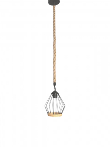 Corp de iluminat E27 tip pendul retro, vintage, cu franghie iuta, H 75cm, Ø corp pendul 18cm, metal, bec neinclus, AVI-4814 [2]