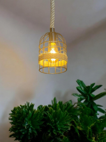 Corp de iluminat E27 tip pendul retro, vintage, cu franghie iuta, H 80cm, Ø corp pendul 15cm, metal, bec decorativ 4431 inclus, AVI-4812 [1]