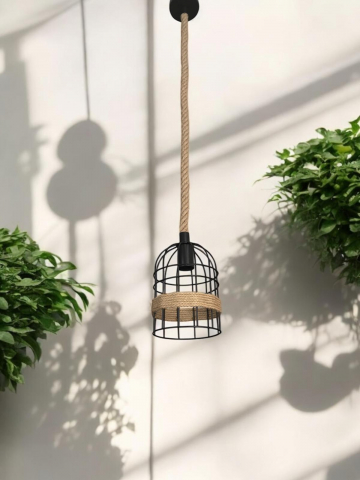 Corp de iluminat E27 tip pendul retro, vintage, cu franghie iuta, H 80cm, Ø corp pendul 15cm, metal, bec decorativ 4431 inclus, AVI-4812 [7]