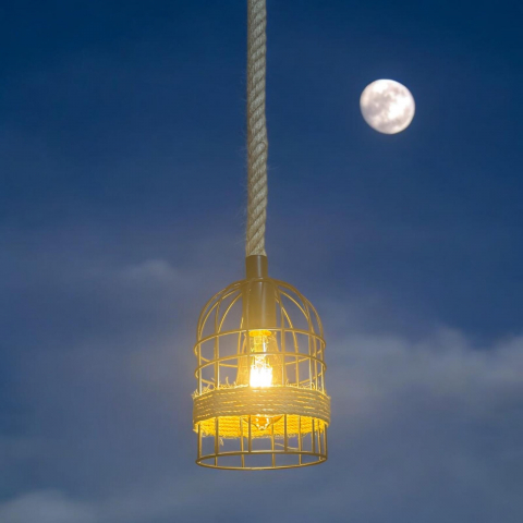 Corp de iluminat E27 tip pendul retro, vintage, cu franghie iuta, H 80cm, Ø corp pendul 15cm, metal, bec decorativ 4431 inclus, AVI-4812 [0]