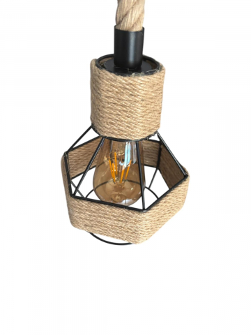 Corp de iluminat E27 tip pendul retro, vintage, cu franghie iuta, H 80cm, Ø corp pendul 15cm, metal, bec decorativ 4431 inclus, AVI-4813 [1]