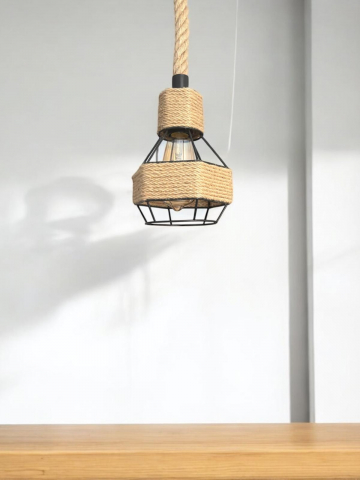 Corp de iluminat E27 tip pendul retro, vintage, cu franghie iuta, H 80cm, Ø corp pendul 15cm, metal, bec decorativ 4431 inclus, AVI-4813 [7]