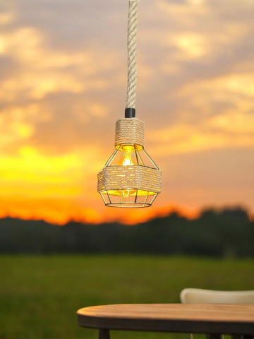 Corp de iluminat E27 tip pendul retro, vintage, cu franghie iuta, H 80cm, Ø corp pendul 15cm, metal, bec decorativ 4431 inclus, AVI-4813 [3]