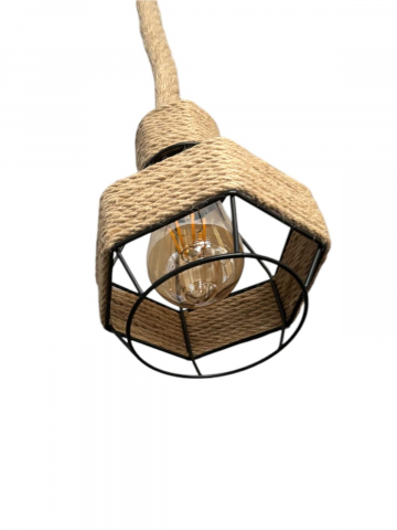 Corp de iluminat E27 tip pendul retro, vintage, cu franghie iuta, H 80cm, Ø corp pendul 15cm, metal, bec decorativ 4431 inclus, AVI-4813 [4]