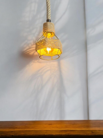 Corp de iluminat E27 tip pendul retro, vintage, cu franghie iuta, H 80cm, Ø corp pendul 15cm, metal, bec decorativ 4431 inclus, AVI-4813 [0]