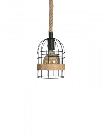 Corp de iluminat E27 tip pendul retro, vintage, cu franghie iuta, H 80cm, Ø corp pendul 15cm, metal, bec decorativ 4808 inclus, AVI-4812 [5]