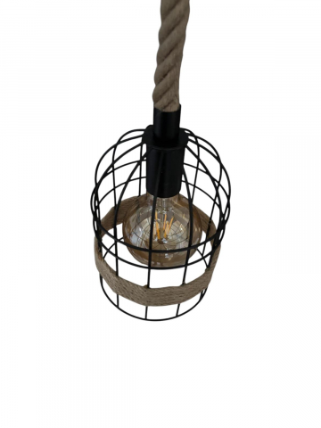 Corp de iluminat E27 tip pendul retro, vintage, cu franghie iuta, H 80cm, Ø corp pendul 15cm, metal, bec decorativ 4808 inclus, AVI-4812 [3]