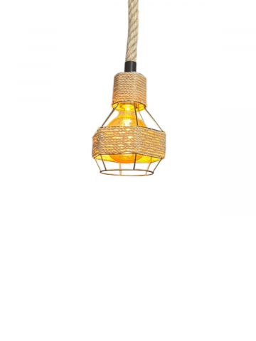 Lustre si pendule - Corp de iluminat E27 tip pendul retro, vintage, cu franghie iuta, H 80cm, Ø corp pendul 15cm, metal, bec decorativ 4808 inclus, AVI-4813