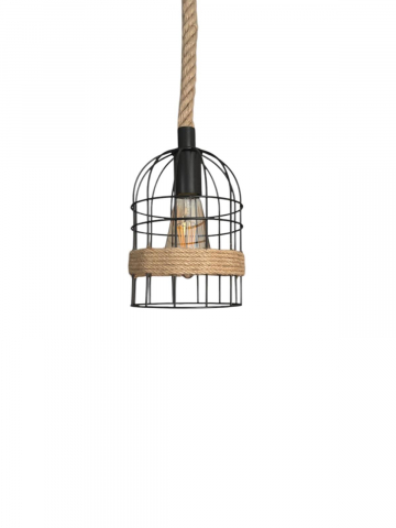 Corp de iluminat E27 tip pendul retro, vintage, cu franghie iuta, H 80cm, Ø corp pendul 15cm, metal, bec neinclus, AVI-4812 [8]