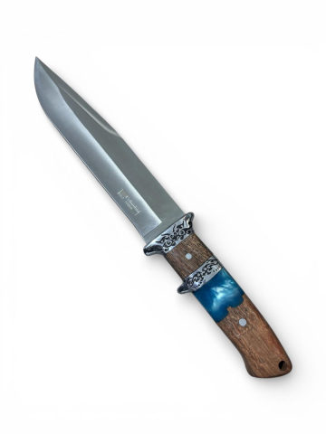 Camping, Outdoor & Bushcraft - Cuțit de vânătoare AVI® outdoor, lamă 19 cm, lungime totală 32 cm, grosime lamă 4 mm, 265 g, mâner lemn cu inserție rășină epoxidică, teacă textilă, AVI-5166