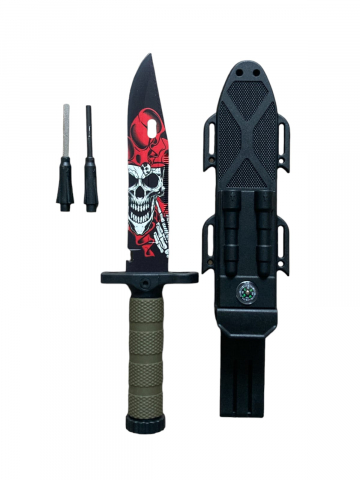 Camping, Outdoor & Bushcraft - Cutit de vanatoare si drumetie cu busola si cremene, lama 19cm, AVI-2984