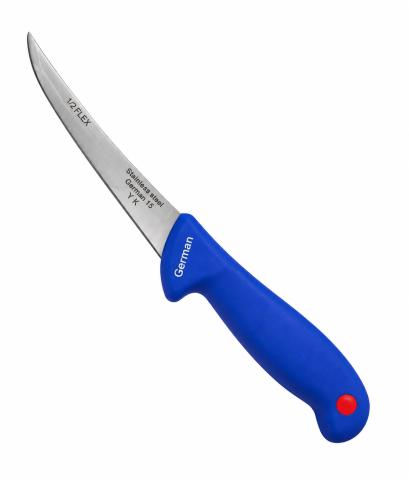 Cutite si seturi de cutite - Cuțit măcelar AVI®, lamă curbată 13 cm, grosime 2 mm, mâner ergonomic albastru, pentru tranșare și procesarea cărnii, AVI-2900-AB