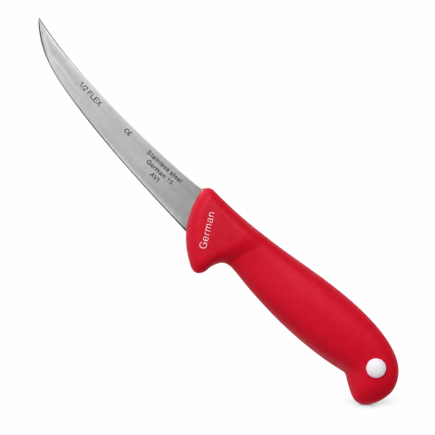 Cutite si seturi de cutite - Cuțit măcelar AVI®, lamă curbată 13 cm, grosime 2 mm, mâner ergonomic roșu, pentru tranșare și procesarea cărnii, AVI-2900-R