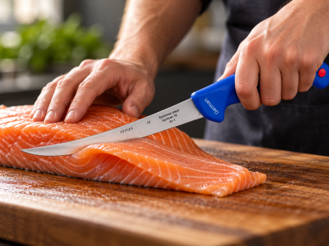 Cuțit măcelar AVI®, lamă curbată 15 cm, grosime 2 mm, mâner ergonomic albastru, pentru tranșare și procesarea cărnii, AVI-2901-AB [1]