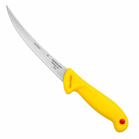 Cutite si seturi de cutite - Cuțit măcelar AVI®, lamă curbată 15 cm, grosime 2 mm, mâner ergonomic galben, pentru tranșare și procesarea cărnii, AVI-2901-G