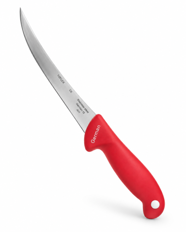 Cutite si seturi de cutite - Cuțit măcelar AVI®, lamă curbată 15 cm, grosime 2 mm, mâner ergonomic roșu, pentru tranșare și procesarea cărnii, AVI-2901-R