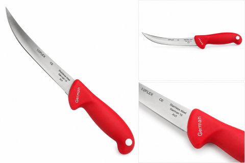 Cuțit măcelar AVI®, lamă curbată 15 cm, grosime 2 mm, mâner ergonomic roșu, pentru tranșare și procesarea cărnii, AVI-2901-R [3]