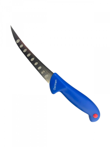 Bucatarie - Cutit macelar cu lama curbata 13cm cu caneluri, total 26.5cm, albastru, AVI-4560